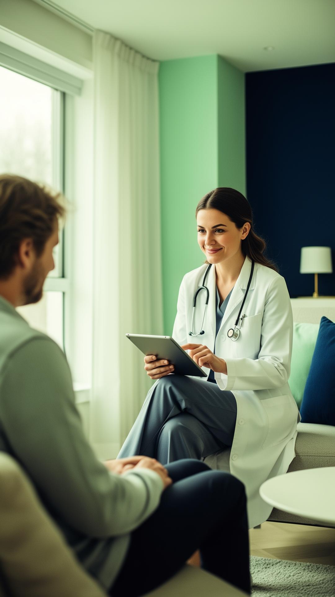 A doctor consulting a patient at home